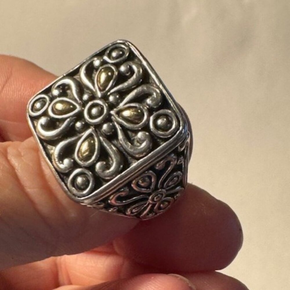 Angela by John Hardy Sterling Silver + 14k Gold Square Ring - size 6